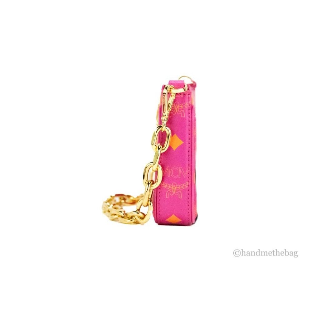 NEW MCM Color Splash Logo Fuchsia Pink Smooth Leather Mini Pouch Crossbody Bag - Picture 8 of 10